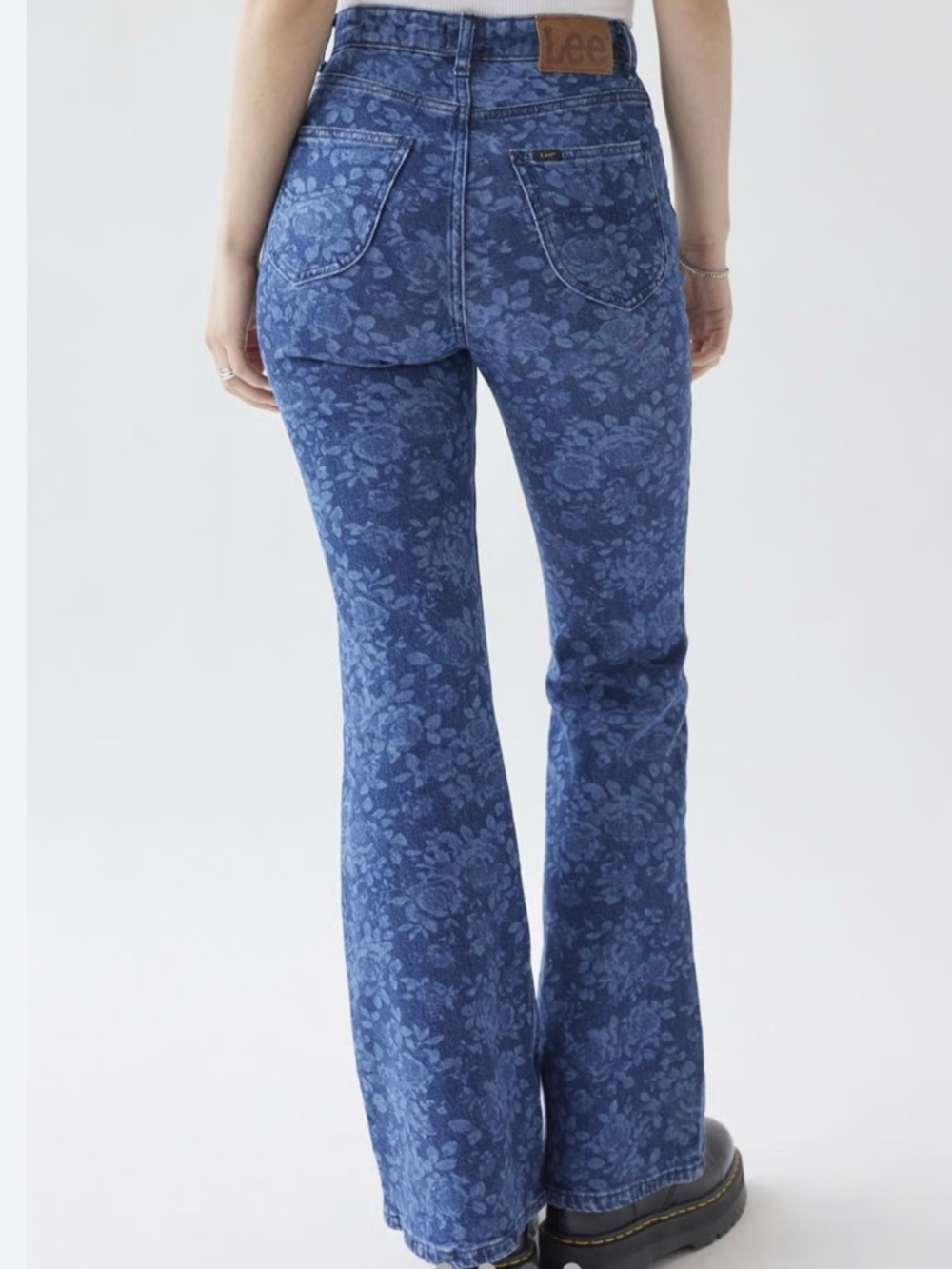 Boho Floral Flare Jeans Lee 27 Festival Western Wide Leg Denim